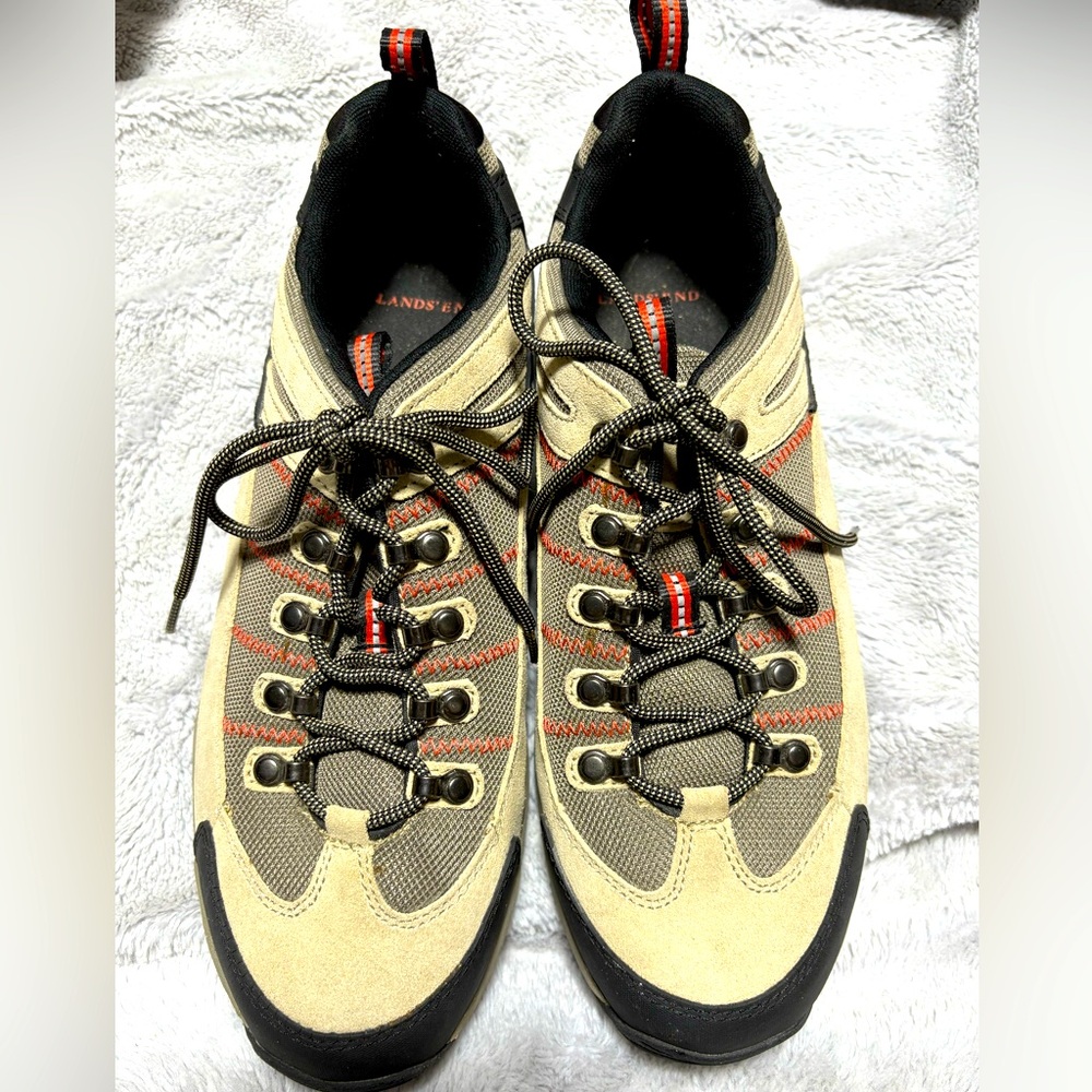 Lands' End Men's Beige and Olive Athletic Shoes with Red Accents